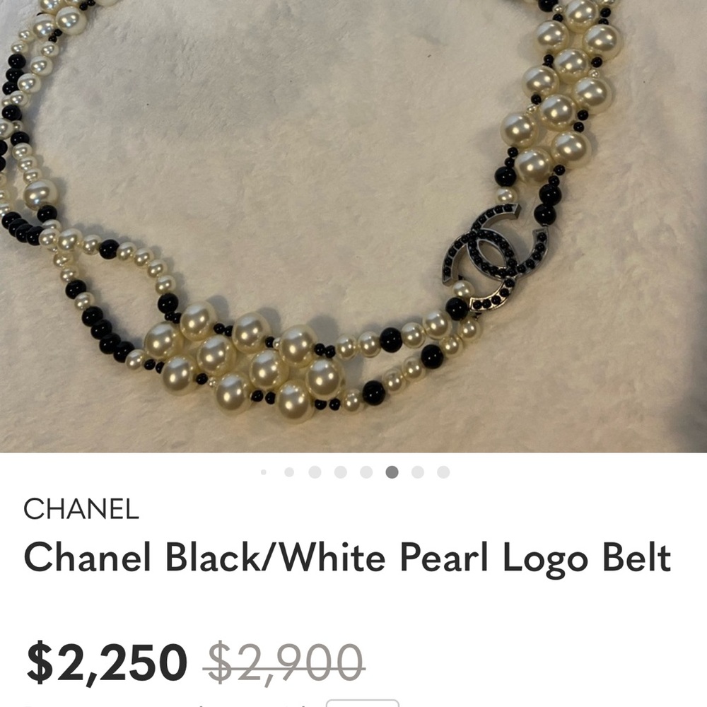 CHANEL Black and White Multi-Strand Pearl Belt with Logo Accent - Picture 6 of 8